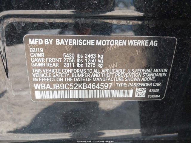 Продажа на аукционе авто 2019 Bmw M550i Xdrive, vin: WBAJB9C52KB464597, номер лота: 45563565