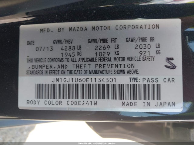 Aukcja sprzedaży 2014 Mazda Mazda6 I Sport, vin: JM1GJ1U60E1134301, numer aukcji: 45563571