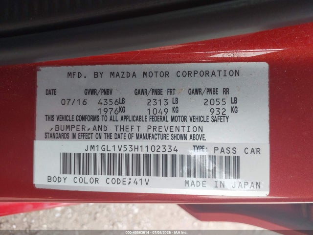 45563614 :رقم المزاد ، JM1GL1V53H1102334 vin ، 2017 Mazda Mazda6 Touring مزاد بيع
