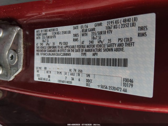 Ford Escape Titanium 2016 1FMCU9J9XGUC28895 Image 9