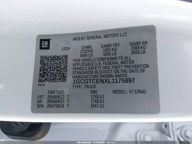 2020 Chevrolet Colorado 4wd  Short Box Lt მანქანა იყიდება აუქციონზე, vin: 1GCGTCENXL1175897, აუქციონის ნომერი: 45563664
