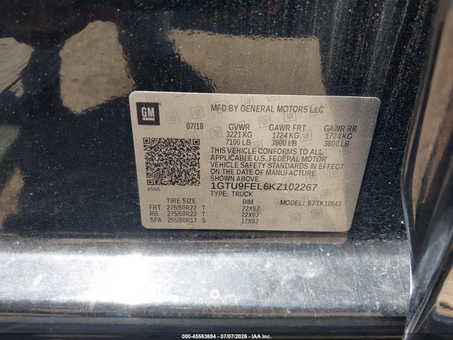 2019 Gmc Sierra 1500 Denali მანქანა იყიდება აუქციონზე, vin: 1GTU9FEL6KZ102267, აუქციონის ნომერი: 45563694