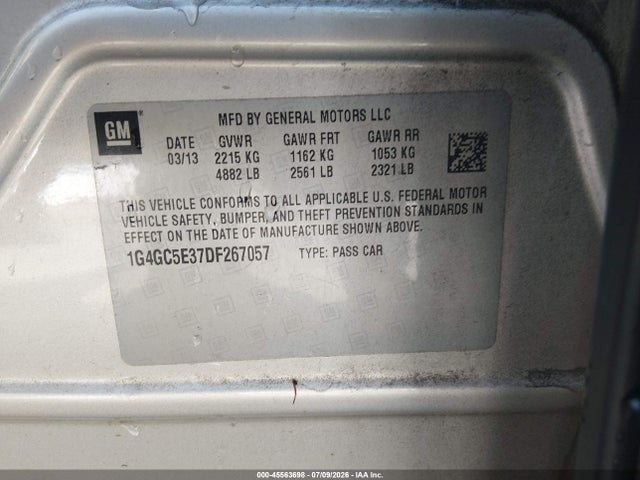 Aukcja sprzedaży 2013 Buick Lacrosse Leather Group, vin: 1G4GC5E37DF267057, numer aukcji: 45563698