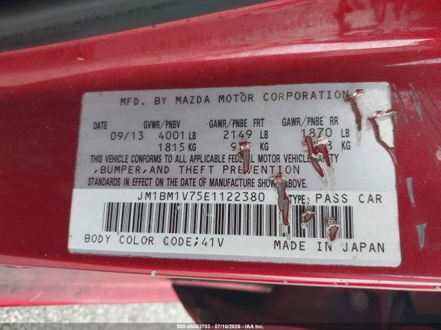 Aukcja sprzedaży 2014 Mazda Mazda3 I Touring, vin: JM1BM1V75E1122380, numer aukcji: 45563703
