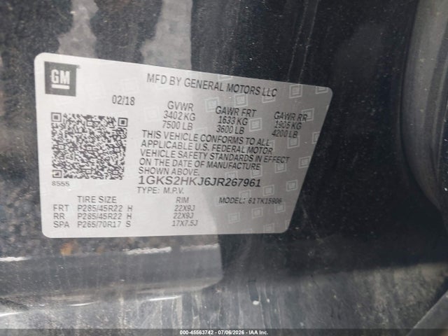 Aukcja sprzedaży 2018 Gmc Yukon Xl Denali, vin: 1GKS2HKJ6JR267961, numer aukcji: 45563742