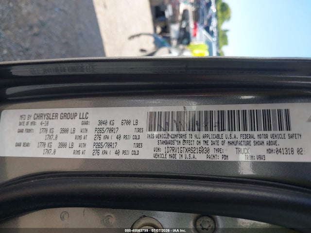 45563799 :رقم المزاد ، 1D7RV1GTXAS216030 vin ، 2010 Dodge Ram 1500 Slt/sport/trx مزاد بيع