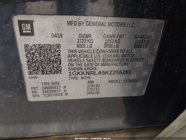 GMC Acadia Sle-1 2019 1GKKNRLA5KZ255281 Image 9