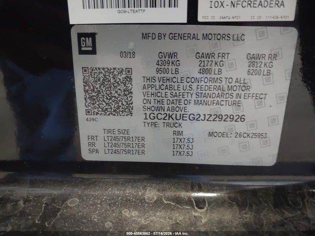 1GC2KUEG2JZ292926 Chevrolet Silverado 2500hd Wt