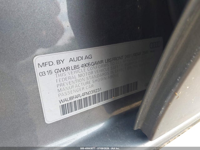 45563877 :رقم المزاد ، WAUBFAFL4FN039231 vin ، 2015 Audi A4 2.0t Premium مزاد بيع