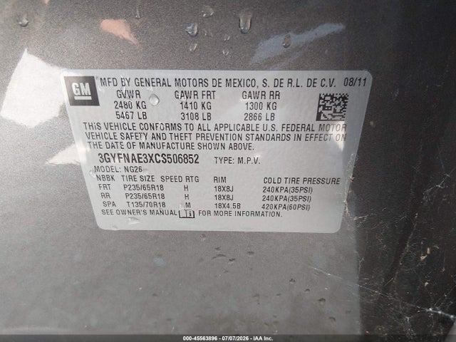 Aukcja sprzedaży 2012 Cadillac Srx Luxury Collection, vin: 3GYFNAE3XCS506852, numer aukcji: 45563896