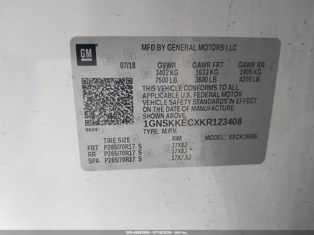 1GNSKKECXKR123408 Chevrolet Suburban Commercial Fleet