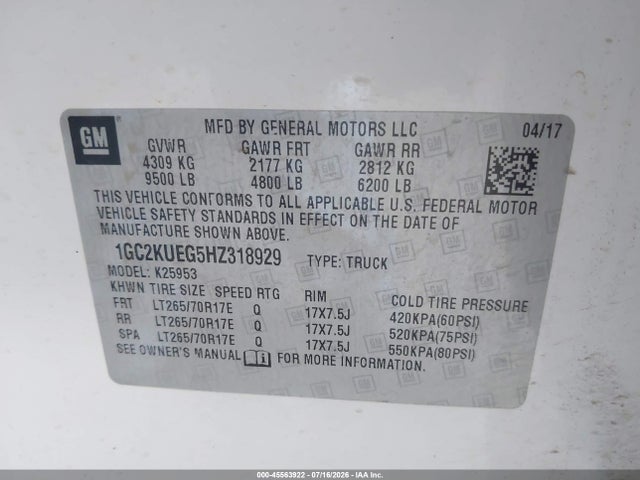 1GC2KUEG5HZ318929 Chevrolet Silverado 2500hd Work Truck