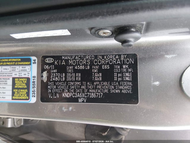Aukcja sprzedaży 2012 Kia Sportage Sx, vin: KNDPC3A6XC7186717, numer aukcji: 45564018
