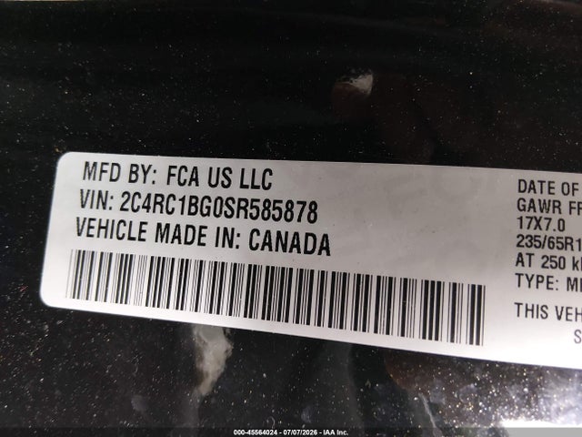 Aukcja sprzedaży 2025 Chrysler Pacifica Select, vin: 2C4RC1BG0SR585878, numer aukcji: 45564024