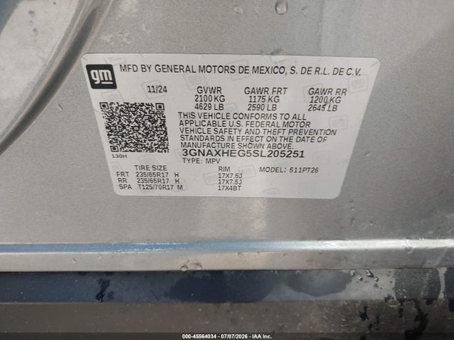 Aukcja sprzedaży 2025 Chevrolet Equinox Fwd Lt, vin: 3GNAXHEG5SL205251, numer aukcji: 45564034