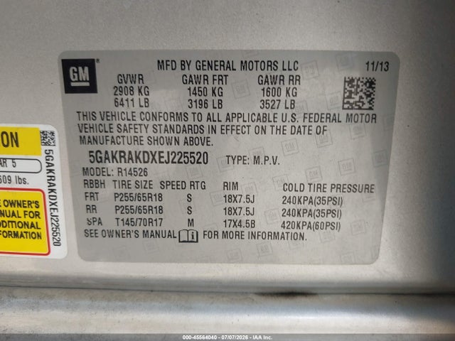 Продажа на аукционе авто 2014 Buick Enclave Convenience, vin: 5GAKRAKDXEJ225520, номер лота: 45564040