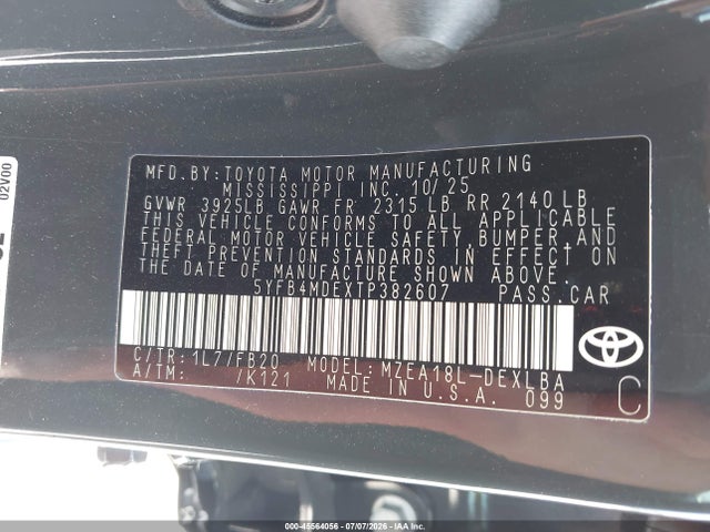 Продажа на аукционе авто 2026 Toyota Corolla Le, vin: 5YFB4MDEXTP382607, номер лота: 45564056