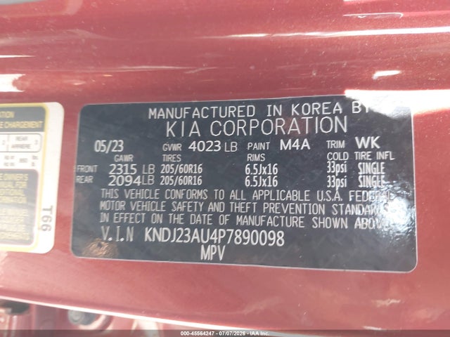 2023 Kia Soul Lx მანქანა იყიდება აუქციონზე, vin: KNDJ23AU4P7890098, აუქციონის ნომერი: 45564247