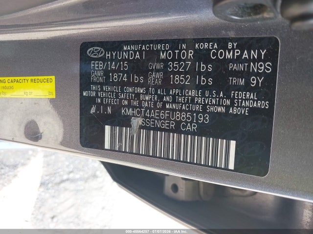 45564257 :رقم المزاد ، KMHCT4AE6FU885193 vin ، 2015 Hyundai Accent Gls مزاد بيع