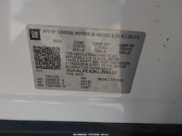 Aukcja sprzedaży 2019 Gmc Terrain Slt, vin: 3GKALPEX3KL399510, numer aukcji: 45564262