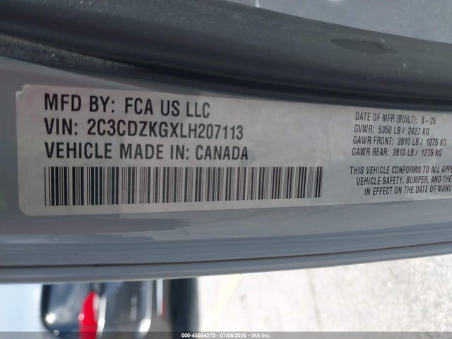 Продаж на аукціоні авто 2020 Dodge Challenger Gt Awd, vin: 2C3CDZKGXLH207113, номер лоту: 45564270