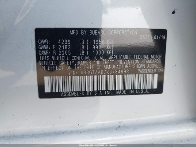 4S3GTAA67K3734893 Subaru Impreza 2.0i