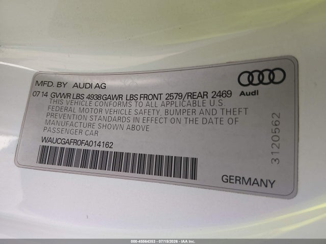 Продажа на аукционе авто 2015 Audi S5 3.0t Premium Plus, vin: WAUCGAFR0FA014162, номер лота: 45564353