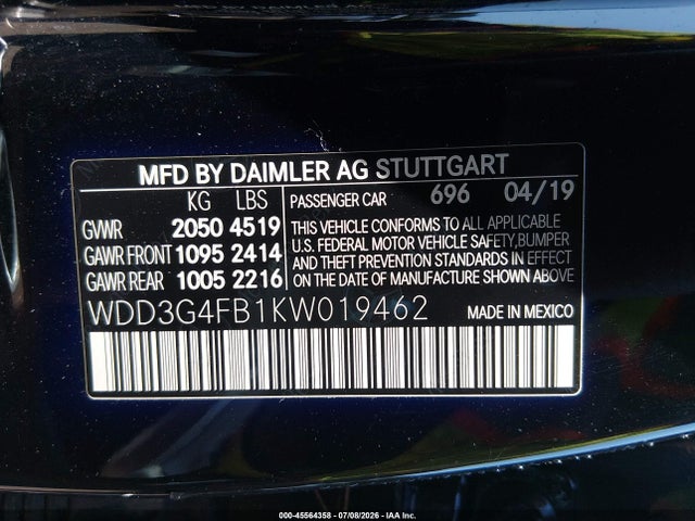 Auction sale of the 2019 Mercedes-benz A 220 4matic, vin: WDD3G4FB1KW019462, lot number: 45564358