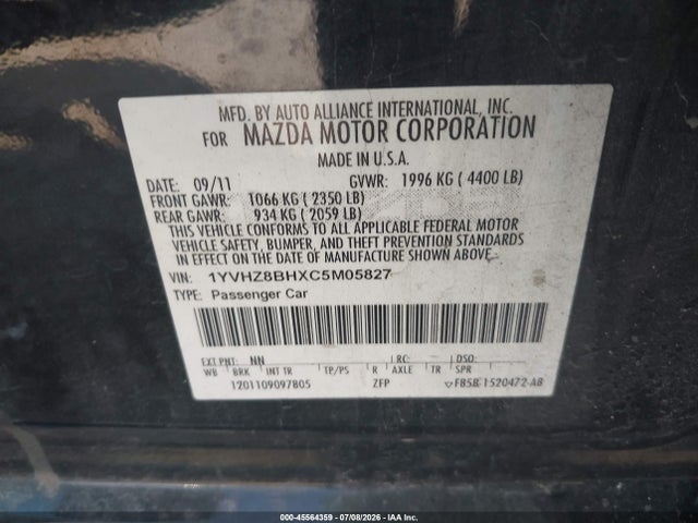 Aukcja sprzedaży 2012 Mazda Mazda6 I Sport, vin: 1YVHZ8BHXC5M05827, numer aukcji: 45564359