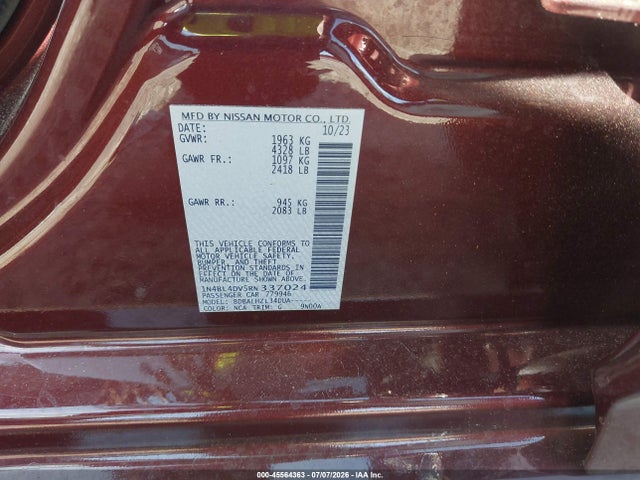 Продаж на аукціоні авто 2024 Nissan Altima Sv Fwd, vin: 1N4BL4DV5RN337024, номер лоту: 45564363