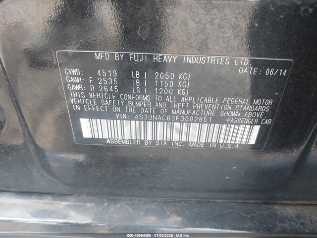 Subaru Legacy 2.5i Premium 2015 4S3BNAC63F3002851 Image 9