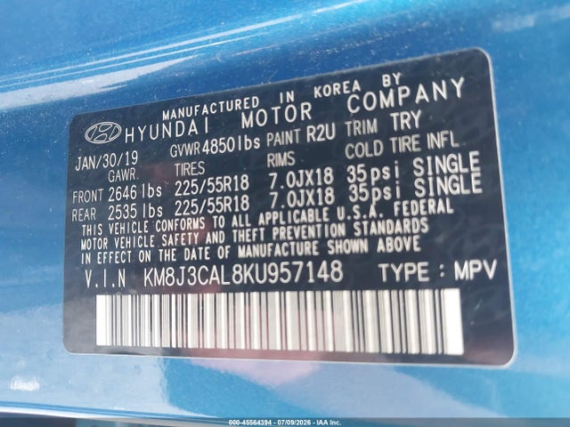 2019 Hyundai Tucson Ultimate მანქანა იყიდება აუქციონზე, vin: KM8J3CAL8KU957148, აუქციონის ნომერი: 45564394