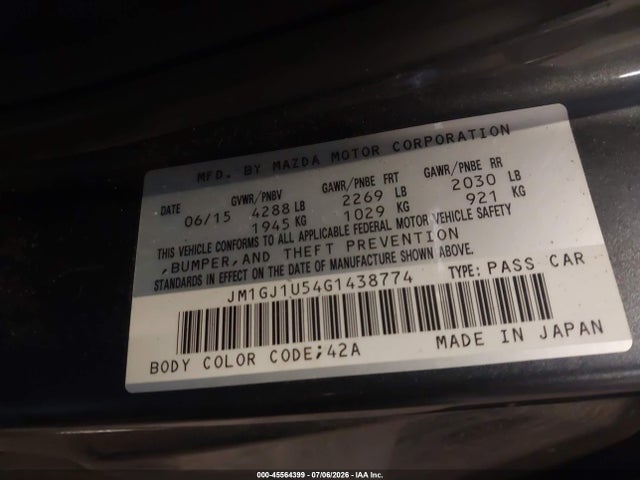 Aukcja sprzedaży 2016 Mazda Mazda6 I Sport, vin: JM1GJ1U54G1438774, numer aukcji: 45564399