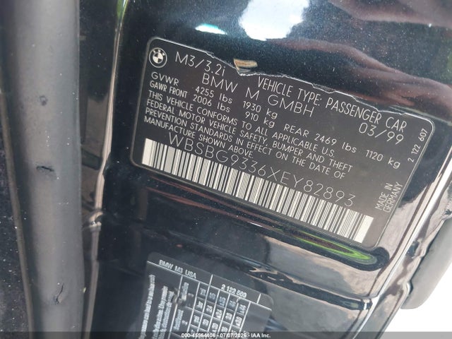 45564406 :رقم المزاد ، WBSBG9336XEY82893 vin ، 1999 Bmw M3 مزاد بيع