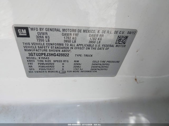 45564443 :رقم المزاد ، 3GTU2PEJ3HG428822 vin ، 2017 Gmc Sierra 1500 Denali مزاد بيع