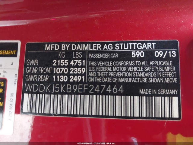 2014 Mercedes-benz E 350 მანქანა იყიდება აუქციონზე, vin: WDDKJ5KB9EF247464, აუქციონის ნომერი: 45564467