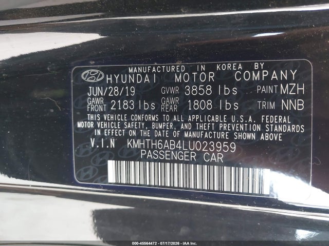 45564472 :رقم المزاد ، KMHTH6AB4LU023959 vin ، 2020 Hyundai Veloster Turbo مزاد بيع