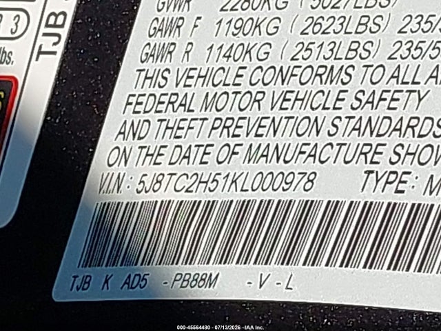 2019 Acura Rdx Technology Package მანქანა იყიდება აუქციონზე, vin: 5J8TC2H51KL000978, აუქციონის ნომერი: 45564480