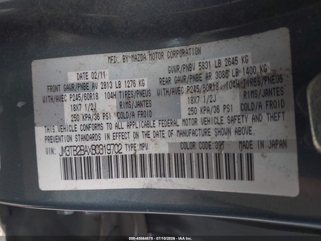 Продажа на аукционе авто 2011 Mazda Cx-9 Sport, vin: JM3TB2BAXB0319702, номер лота: 45564575