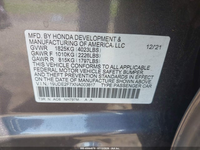Продаж на аукціоні авто 2022 Acura Ilx Premium Package, vin: 19UDE2F7XNA003817, номер лоту: 45564579