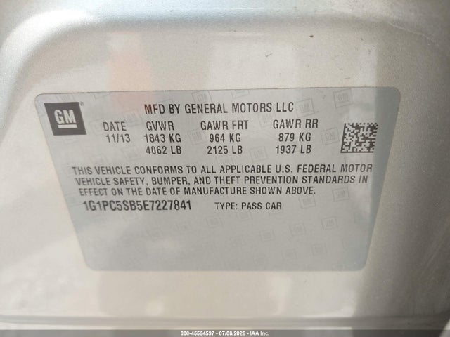 1G1PC5SB5E7227841 Chevrolet Cruze 1lt Auto