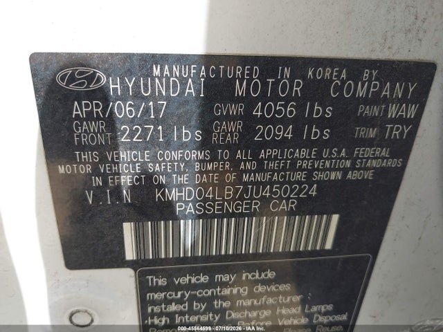 Aukcja sprzedaży 2018 Hyundai Elantra Sport, vin: KMHD04LB7JU450224, numer aukcji: 45564599