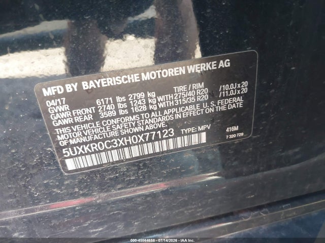 2017 Bmw X5 Xdrive35i მანქანა იყიდება აუქციონზე, vin: 5UXKR0C3XH0X77123, აუქციონის ნომერი: 45564658