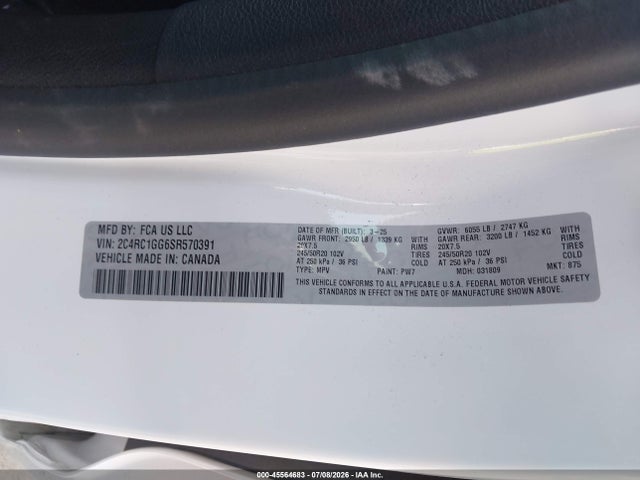 Продаж на аукціоні авто 2025 Chrysler Pacifica Limited, vin: 2C4RC1GG6SR570391, номер лоту: 45564683