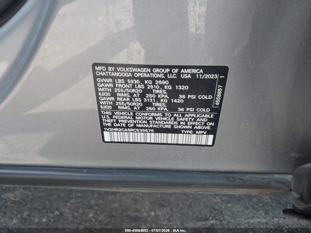 2024 Volkswagen Atlas 2.0t Se W/technology მანქანა იყიდება აუქციონზე, vin: 1V2HR2CA6RC539676, აუქციონის ნომერი: 45564692