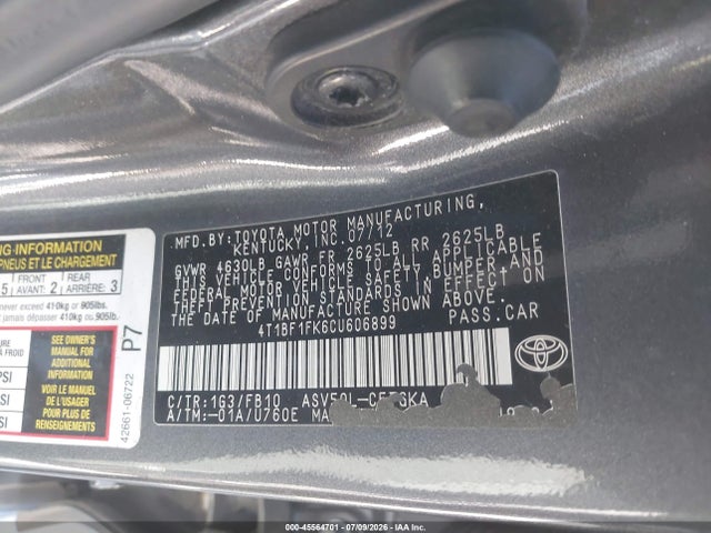Aukcja sprzedaży 2012 Toyota Camry Xle, vin: 4T1BF1FK6CU606899, numer aukcji: 45564701