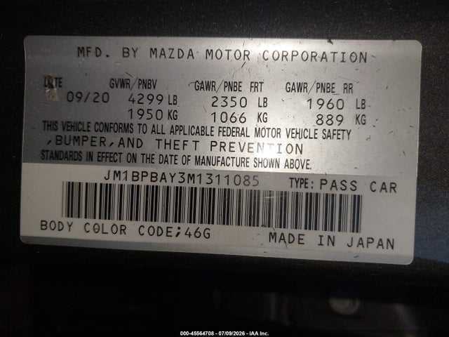 Продажа на аукционе авто 2021 Mazda Mazda3 2.5 Turbo, vin: JM1BPBAY3M1311085, номер лота: 45564708