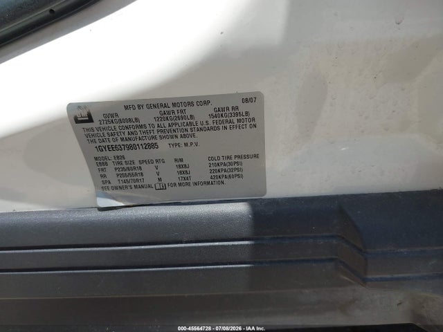 2008 Cadillac Srx Rwd მანქანა იყიდება აუქციონზე, vin: 1GYEE637980112885, აუქციონის ნომერი: 45564728