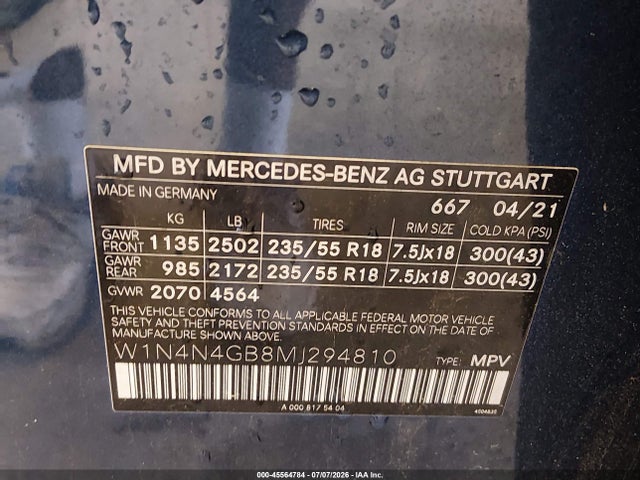 Продаж на аукціоні авто 2021 Mercedes-benz Gla 250, vin: W1N4N4GB8MJ294810, номер лоту: 45564784