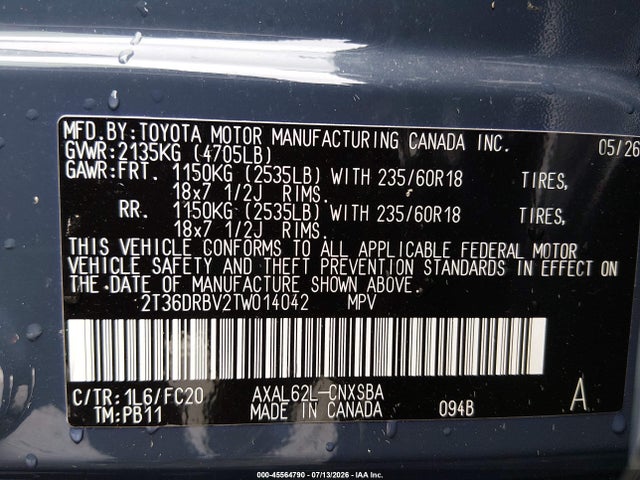 Продажа на аукционе авто 2026 Toyota Rav4 Se, vin: 2T36DRBV2TW014042, номер лота: 45564790